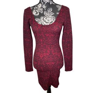 Forever 21 Red Black Baroque Bodycon Mini Dress Goth Grunge Clubwear Gothic Emo